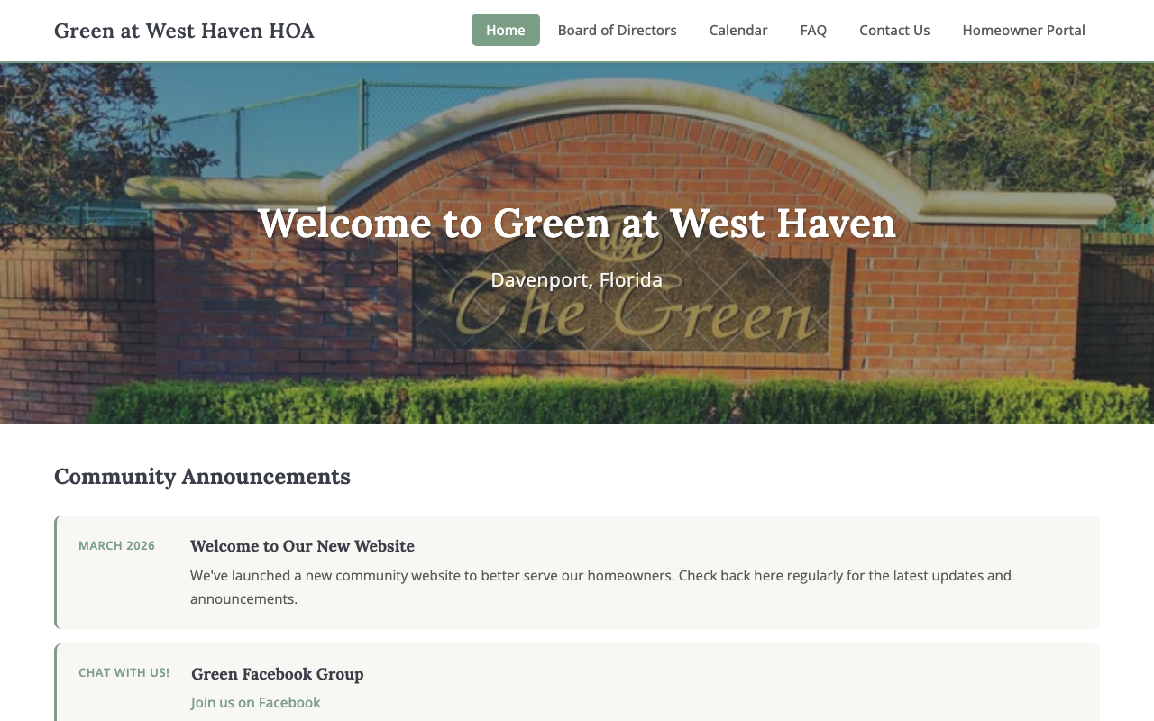 Green at West Haven HOA website screenshot